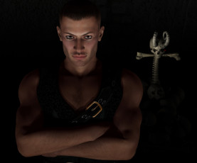 Картинка 3д+графика люди+ people мужчина фон оружие взгляд