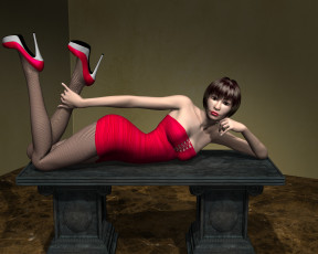 Картинка 3д+графика люди+ people туфли чулки платье фон взгляд девушка