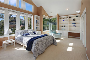 Картинка интерьер спальня дизайн кровать лампа