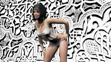 Картинка 3д+графика люди+ people шорты фон взгляд девушка