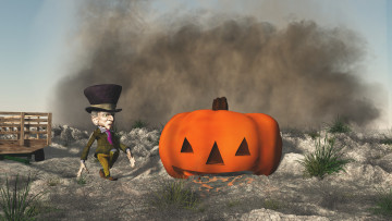 Картинка 3д+графика праздники+ holidays троль тыква