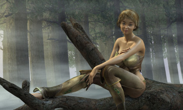 Картинка 3д+графика люди+ people лес фон взгляд девушка