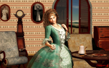 Картинка 3д+графика люди+ people взгляд чайник фон кресло девушка