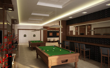 Картинка 3д+графика реализм+ realism бильярдный стол зеркала комната шары
