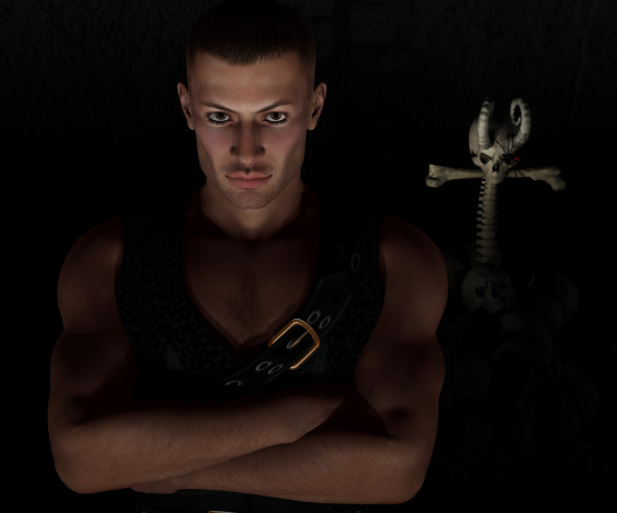 Обои картинки фото 3д графика, люди , people, мужчина, фон, оружие, взгляд