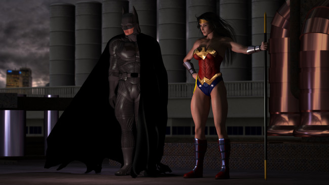 Обои картинки фото 3д графика, фантазия , fantasy, взгляд, девушка, мужчина, супермены