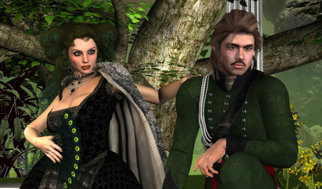 Обои картинки фото 3д графика, люди , people, природа, взгляд, девушка, мужчина