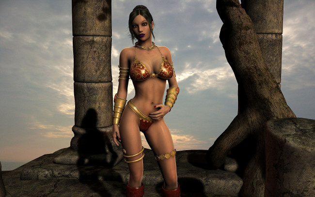 Обои картинки фото 3д графика, фантазия , fantasy, девушка, взгляд, фон