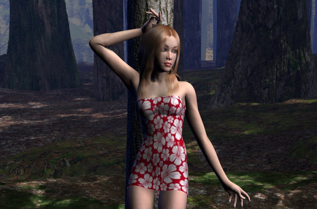 Обои картинки фото 3д графика, люди , people, фон, взгляд, девушка, платье