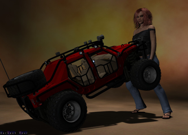 Обои картинки фото 3д графика, люди , people, автомобиль, фон, взгляд, девушка