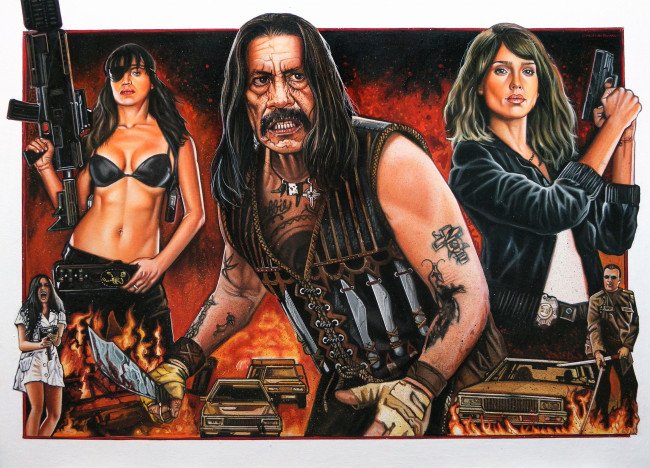 Обои картинки фото рисованное, кино, machete, danny, trejo, jessica, alba, michelle, rodriguez, cortez, sartana, luz