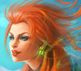 Картинка рисованное люди лицо рыжая девушка blue eyes