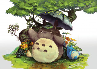 Картинка аниме животные +существа арт totoro caphricorn тоторо зонт tonari no