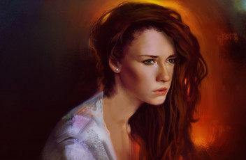 Картинка рисованное люди фон зеленые глаза взгляд рыжая арт девушка