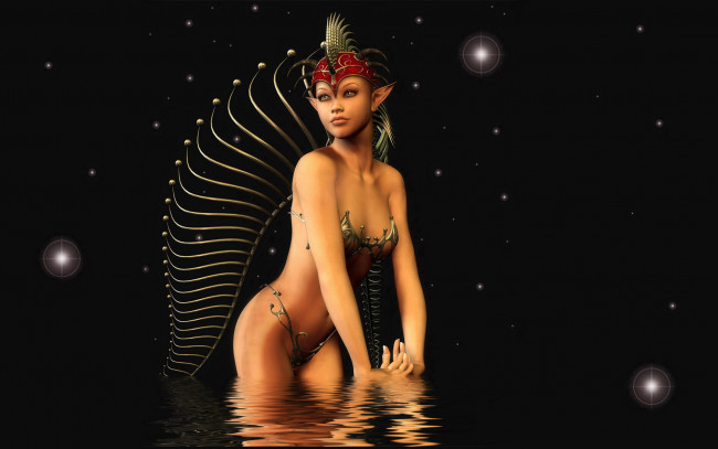 Обои картинки фото 3д графика, эльфы , elves, звезды, эльф, фон, девушка, взгляд