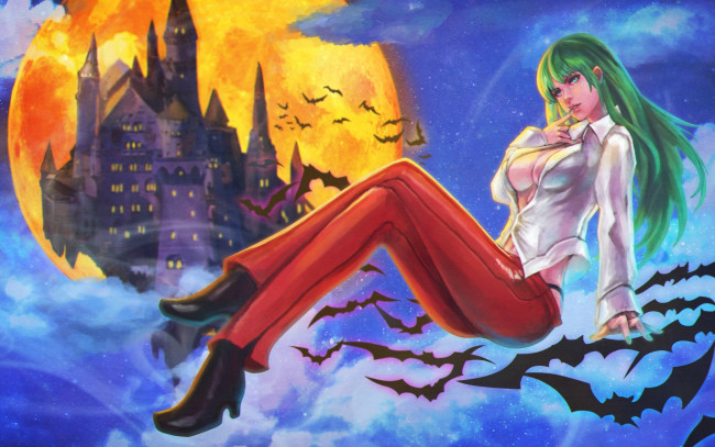 Обои картинки фото фэнтези, вампиры, девушка, луна, ночь, вампир, арт