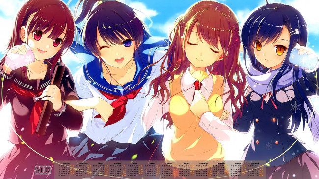 Обои картинки фото календари, аниме, девушка, взгляд, 2018