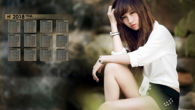 Обои картинки фото календари, девушки, 2018, взгляд