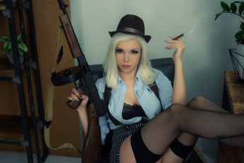 Картинка marina+diaghileva девушки марина+дягилева+ octokuro marina diaghileva марина дягилева девушка креатив cosplay причёска модель автомат блондинка thompson гангстер флирт стройная фигура сексуальная секси поза взгляд макияж