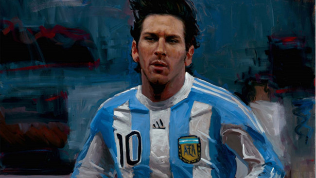 Обои картинки фото рисованное, fabian perez, fabian, perez, месси, футболист