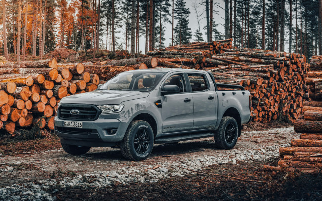 Обои картинки фото автомобили, ford, 2021, ranger, wolftrak, 4k, вид, спереди, экстерьер, серый, пикап, новый, американские, форд