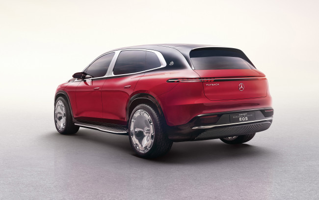 Обои картинки фото автомобили, maybach, 2021, mercedes, eqs, suv, concept, 4k, вид, сзади, экстерьер, электромобиль, новый, красный, немецкие, мерседес