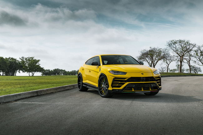 Обои картинки фото автомобили, lamborghini, predator, yellow, evening, urus, demon, vag