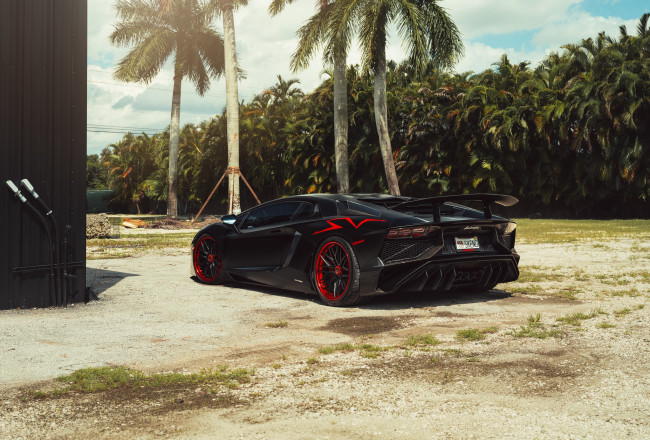 Обои картинки фото автомобили, lamborghini, red, wheels, aventador, sv