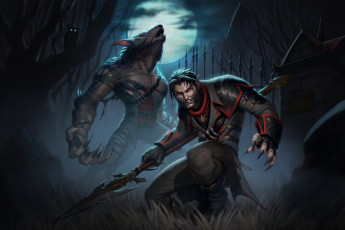 Картинка фэнтези оборотни мужчина фон униформа меч оборотень