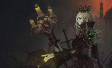 Картинка видео+игры world+of+warcraft девушка фон посох корона кольцо свечи