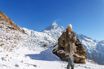 обоя девушки, katya clover , катя скаредина, горы, снег, зима, шубка