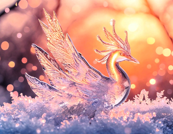 Обои картинки фото 3д графика, другое , other, птица, лед, фигурка, снег