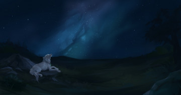 Картинка рисованные животные +волки ночь волк