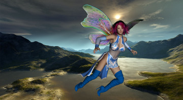 Картинка 3д+графика elves+ эльфы полет крылья эльфийка