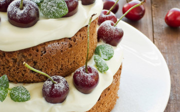 Картинка еда пирожные +кексы +печенье десерт черешни торт бисквит крем вкусно сладости