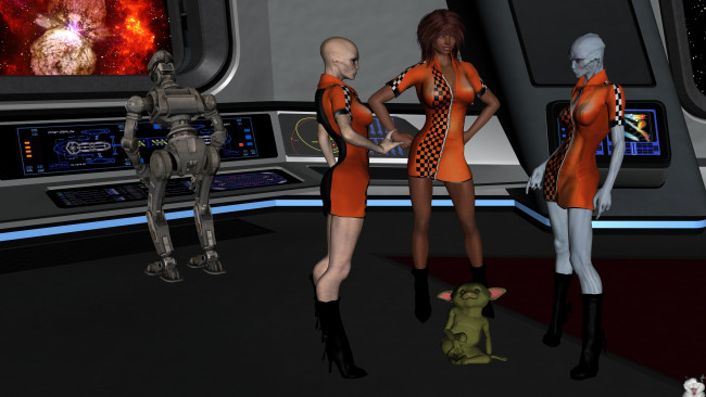 Обои картинки фото 3д графика, fantasy , фантазия, девушка, существа, робот