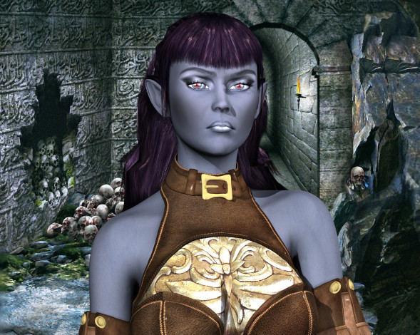 Обои картинки фото 3д графика, эльфы , elves, черепа, эльфийка, фон, взгляд