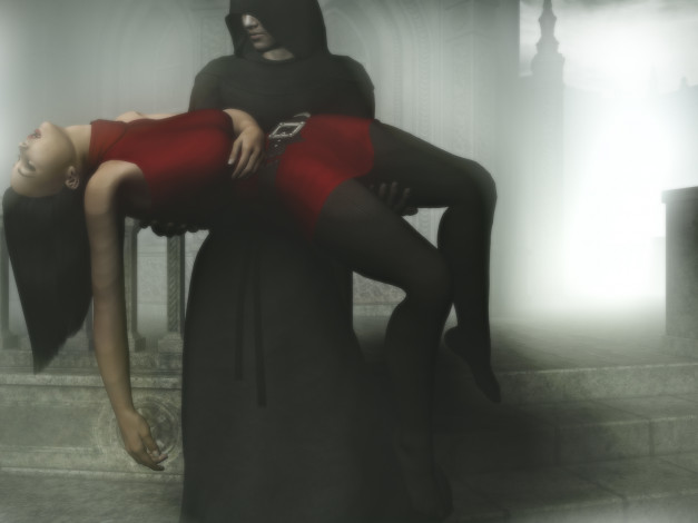 Обои картинки фото 3д графика, фантазия , fantasy, мужчина, взгляд, фон, девушка