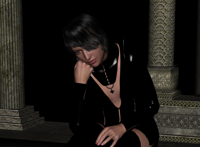 Обои картинки фото 3д графика, люди , people, фон, взгляд, девушка, задумчивость