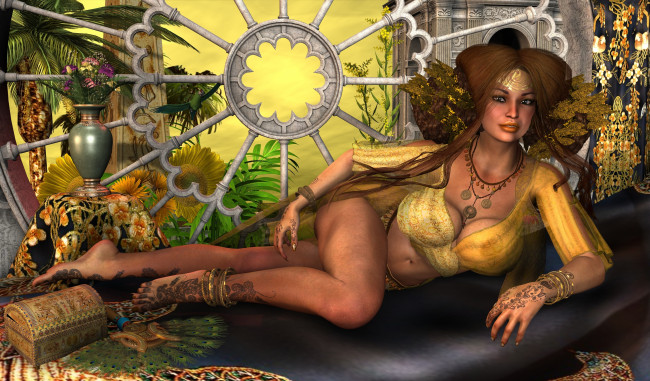 Обои картинки фото 3д графика, люди , people, улыбка, фон, взгляд, девушка