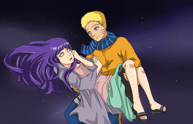 Обои картинки фото рисованное, - ,  аниме, хината, парень, девушка, наруто, романтика, пара