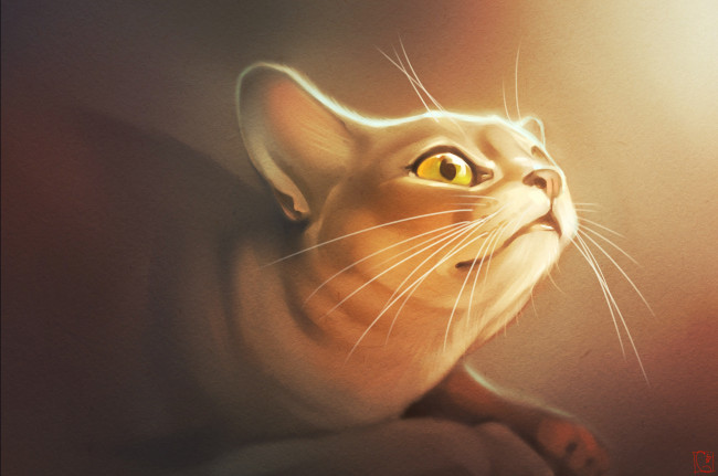 Обои картинки фото gaudibuendia, рисованное, животные,  коты, ушки, взгляд, кошка, кот, коте, киса, фон