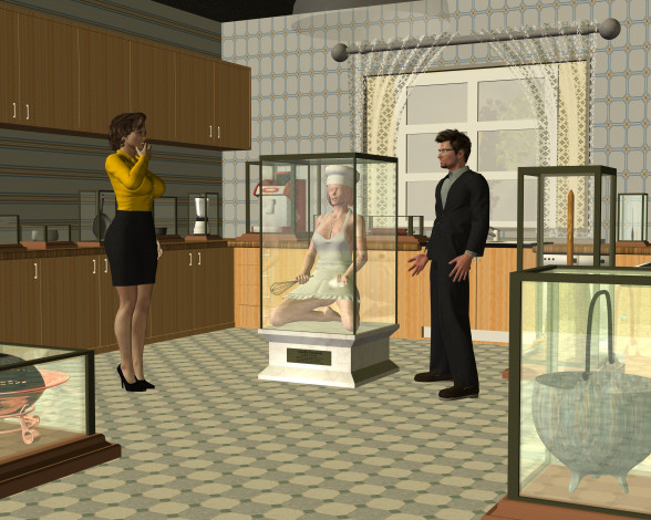 Обои картинки фото 3д графика, фантазия , fantasy, взгляд, фон, мужчина, девушка, колдовство, манекен, офис