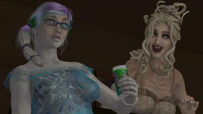 Обои картинки фото 3д графика, фантазия , fantasy, колдовство, горгона, фон, взгляд, девушка