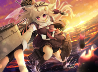 Картинка аниме kantai+collection фон девушка взгляд