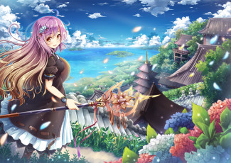 Картинка аниме touhou девушка взгляд фон