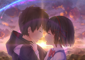 Картинка аниме kimi+no+na+wa девушка взгляд фон паркнь