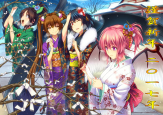 Картинка аниме touhou девушки взгляд фон