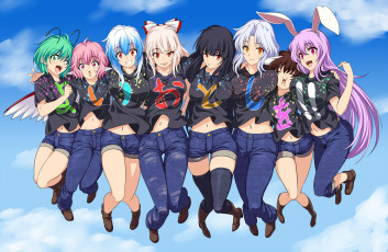 Картинка аниме touhou девушки взгляд фон