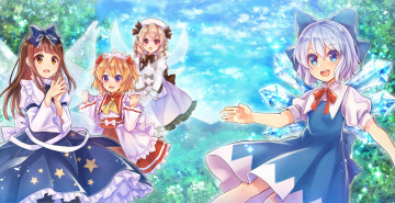 Картинка аниме touhou девушки взгляд фон